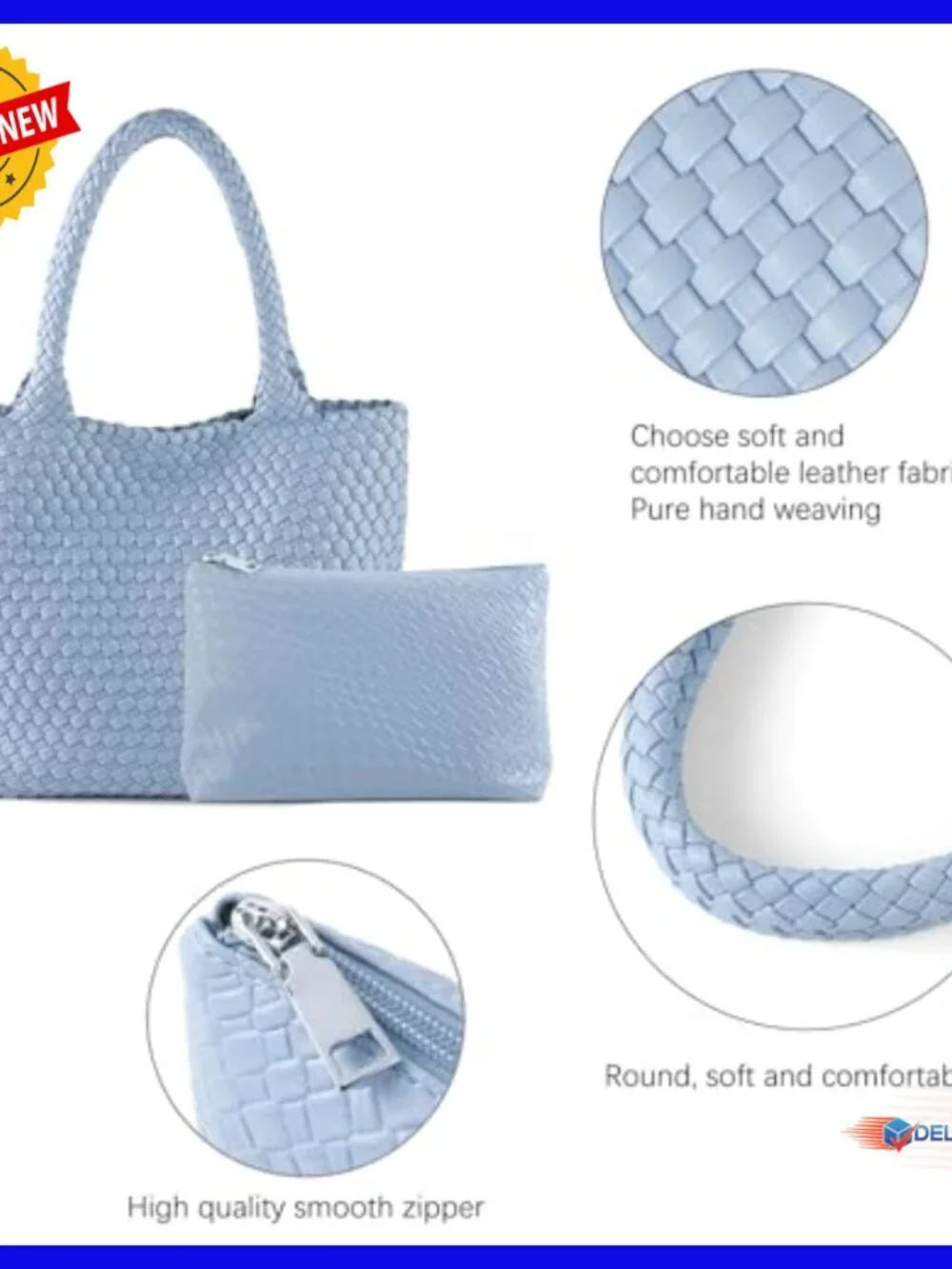 Large Vegan Leather Woven Tote Bag Hobo Shoulder Bag Travel Beach Handbag